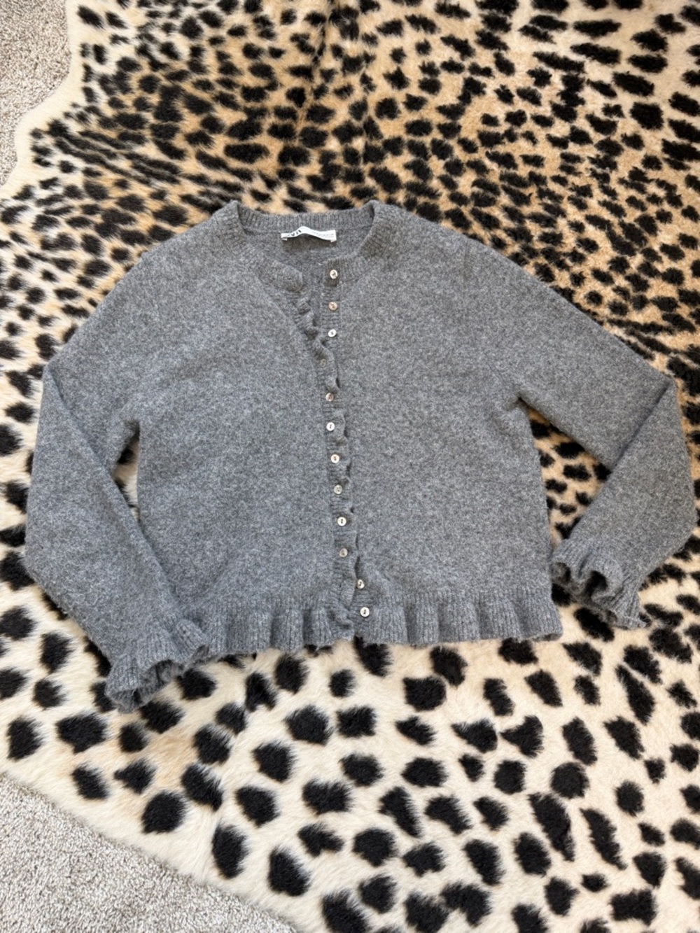Zara Ruffle Knit Cardigan Grey Sz M